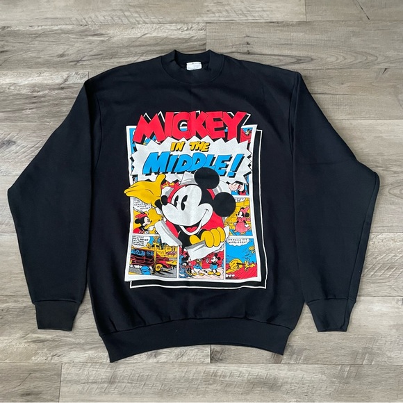 Vintage 80s Disney Mickey Mouse Comic Black Sweatshirt XL